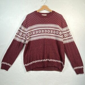 Maroon Fair Isle Knit Crewneck Sweater Mens Large Cabin Gorpcore Heritage Rustic